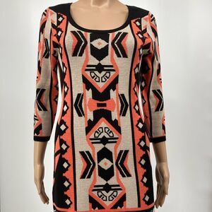 Luv Knit Casual Dress Multicolor Geometric Print Size M